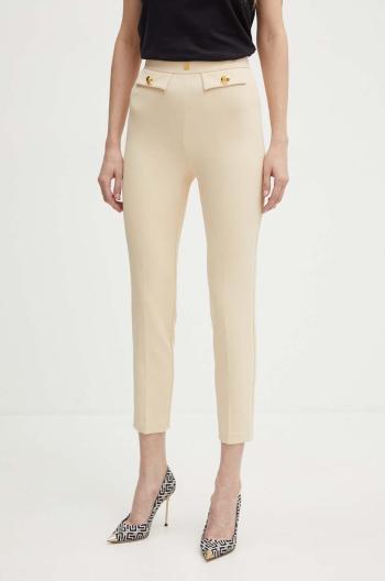 Kalhoty Elisabetta Franchi dámské, béžová barva, přiléhavé, high waist, PA02446E2