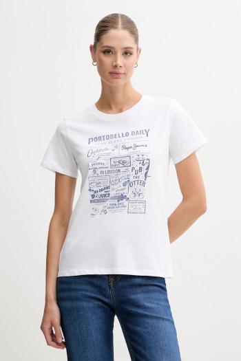 Bavlnené tričko Pepe Jeans dámske, biela farba, PL506119