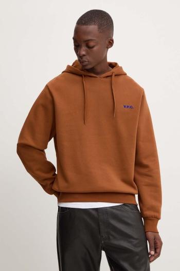 Bavlněná mikina A.P.C. hoodie boxy petit vpc pánská, hnědá barva, s kapucí, s aplikací, COHBR.H27917