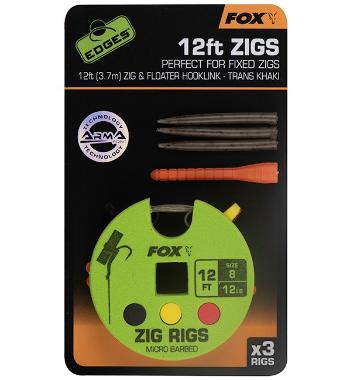 Fox návazec zig rigs 12 ft 3.7 m 3 ks háček 8 nosnost 12 lb