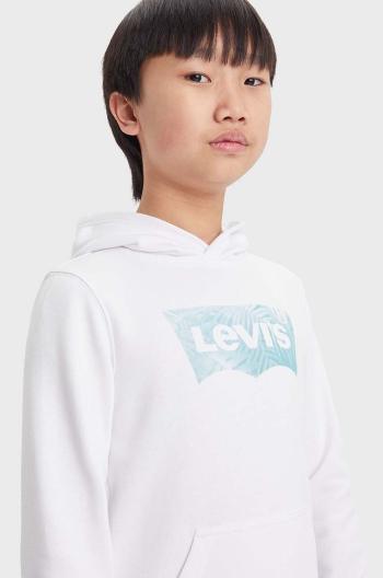 Dětská mikina Levi's LVB PALM BATWING FILL HOODIE bílá barva, s kapucí, s potiskem