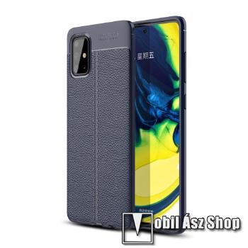 OTT! LEATHER SERIES szilikon védő tok / bőrhatású hátlap - SÖTÉTKÉK - ERŐS VÉDELEM! - SAMSUNG Galaxy A71 (SM-A715F)
