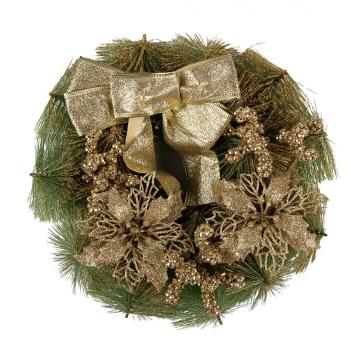 Zeleno-zlatý vánoční věnec s mašlí Christmas Wreath - Ø 30*7 cm 65771