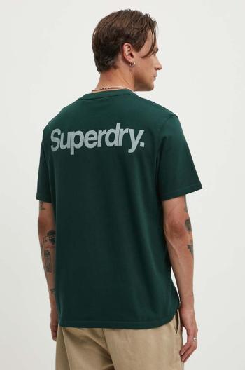 Bavlněné tričko Superdry zelená barva, s potiskem, M1012032A-27E