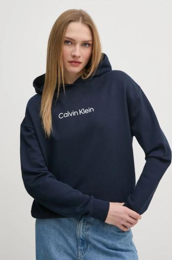 Bavlněná mikina Calvin Klein dámská, tmavomodrá barva, s kapucí, s potiskem, K20K205449