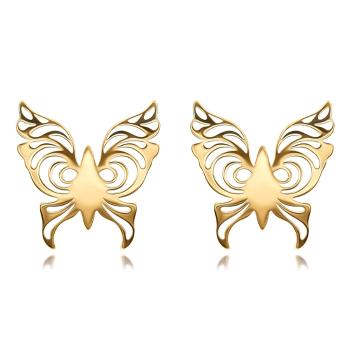 Zlaté náušnice 14K v tvare motýľa s vyrezávanými krídlami