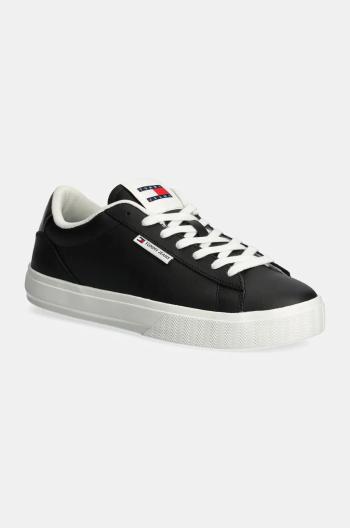 Kožené sneakers boty Tommy Jeans TJW CUPSOLE SNEAKER METALLIC černá barva, EN0EN02686