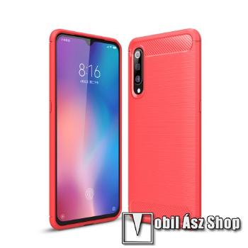 OTT! CARBON szilikon védő tok / hátlap - PIROS - karbon mintás, ERŐS VÉDELEM! - Xiaomi Mi 9 / Xiaomi Mi 9 Explorer