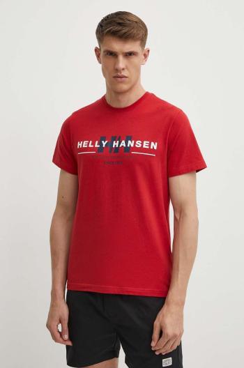 Bavlněné tričko Helly Hansen červená barva