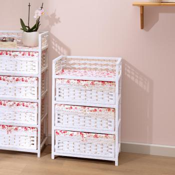Die moderne Hausfrau Proutěná komoda se 3 košíky Romantic