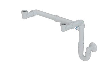 Drezový sifón MULTI dvojitý úsporný s odbočkou 6/4" x 40 mm biely DREZSIFON6440VARIO