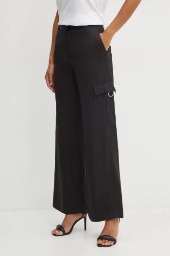 Kalhoty Karl Lagerfeld dámské, černá barva, široké, high waist, 246W1014