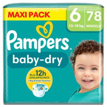 Pampers Plenky Baby-Dry, velikost 6, 13-18 kg, maxi balení (1 x 78 plenek)