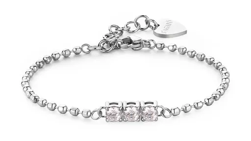 S'Agapõ Ocelový kuličkový náramek s čirými zirkony Dazzly SDZ23