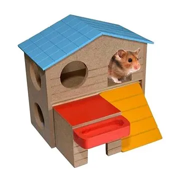DUVO+ Barevný dřevěný domeček pro drobné hlodavce 13 × 16 × 15,5 cm (5414365252816)