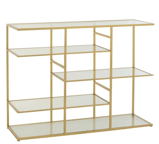Zlatý antik kovový regál se skleněnými policemi Doree gold - 120*40*91 cm J-Line by Jolipa