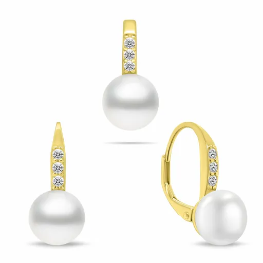 Brilio Silver Pozlacený set šperků se zirkony a perlami SET291Y (přívěsek, náušnice)