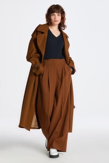 KALHOTY GANT HW WIDE LEG PLEATED PANTS CHOCOLATE BROWN