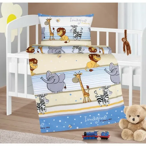 Bellatex Dětské bavlněné povlečení do postýlky Agáta Safari modrá, 90 x 135 cm, 45 x 60 cm