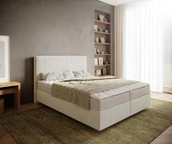 Boxspring postel Dream-Well 160x200 cm bouclé smetanovo-bílá