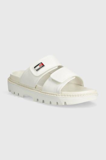 Pantofle Tommy Jeans TJW PUFFED SANDAL dámské, béžová barva, EN0EN02560