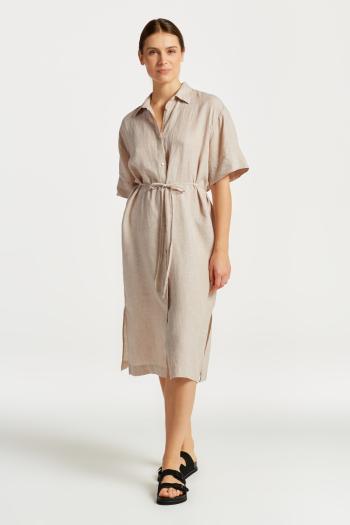 ŠATY GANT RELAXED SS LINEN SHIRT DRESS HORN BEIGE