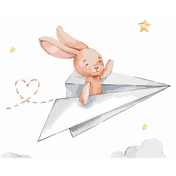 Zajíc v papírovém letadle, 40×50 cm, vypnuté plátno na rám (6056171)