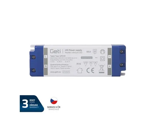 Zdroj spínaný pro LED 12V/ 30W  GETI  GPS30, IP20