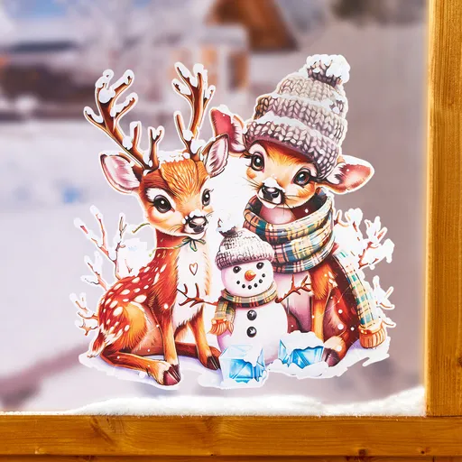 Okenní dekorace Jeleni se sněhulákem