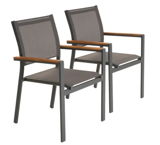 Zahradní stohovatelná kovová židle, antracit, sada 2 ks