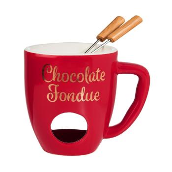 CHOCOLATE FONDUE Hrnek se 2 vidličkami - červená