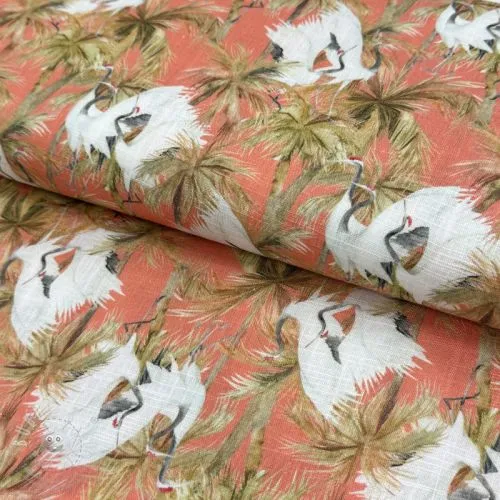 Viskóza se lnem Crane bird design B digital print