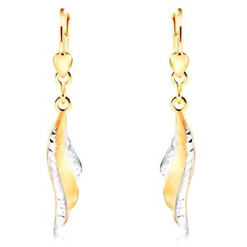 Náušnice v 14K zlate - krídlo anjela s drobnými zárezmi a bielym zlatom