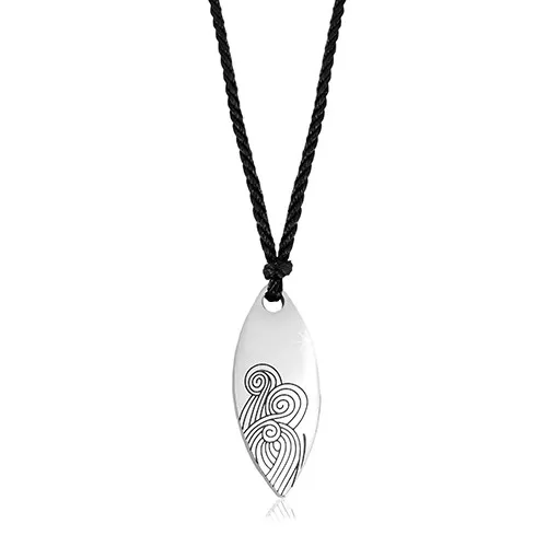 Černý šňůrkový náhrdelník s ocelovým přívěskem - velké lesklé zrnko