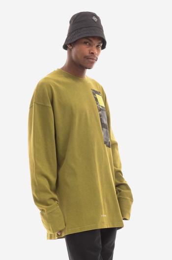 Bavlněné tričko s dlouhým rukávem A-COLD-WALL* Relaxed Cubist Longsleeve T-shirt ACWMTS098 MOSS GREEN zelená barva, s potiskem