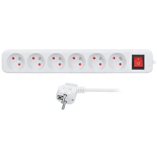 Solight prodlužovací přívod, 6 zásuvek, bílý, vypínač, 2m PP71