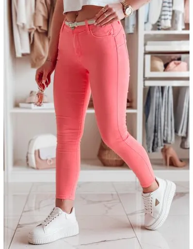 Dámské skinny kalhoty VIVASKIN s páskem, světle růžové