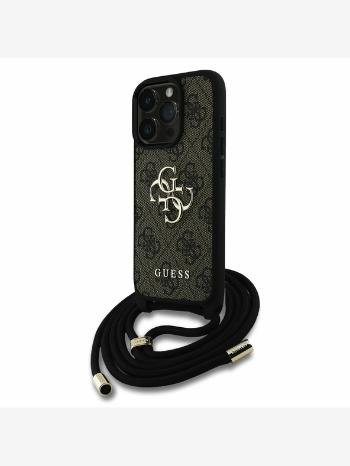 Guess PU 4G Metal Logo Crossbody Popruh Zadní Kryt pro iPhone 16 Pro Max Brown Telefontok Lila