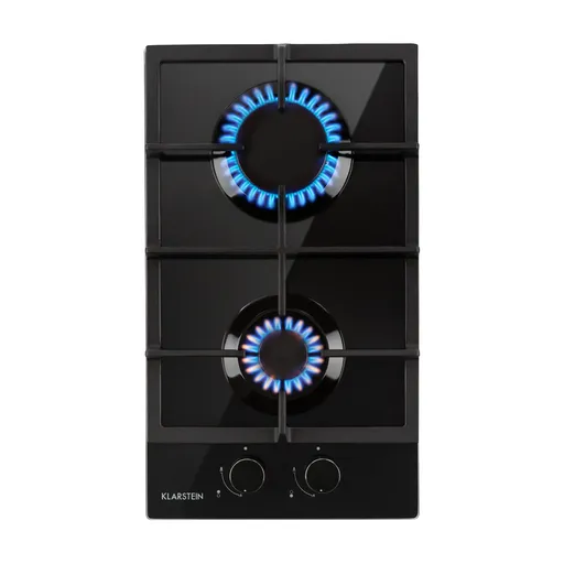 Klarstein Ignito Domino, plynová varná deska, 2 hořáky Sabaf, sklokeramika, černá