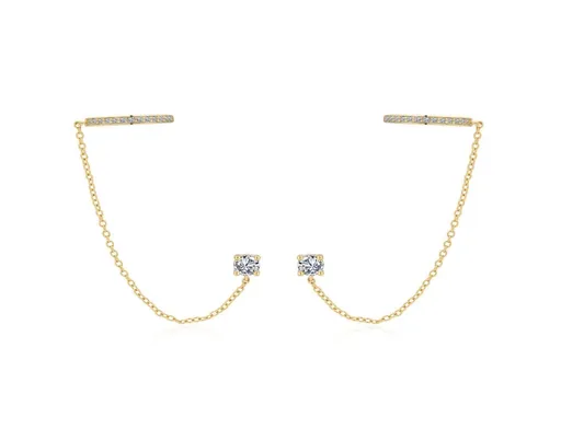 MOISS Dvojité pozlacené náušnice s řetízky E0004294