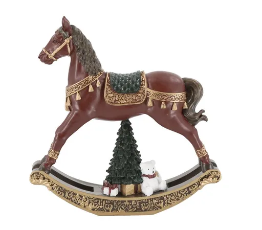 Višňovo-zlatý antik houpací koník Noël - 18*4,5*18 cm Chic Antique