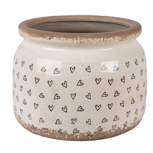 Béžový keramický obal na květináč se srdíčky Hearti L - Ø 20*15cm 6CE1653L