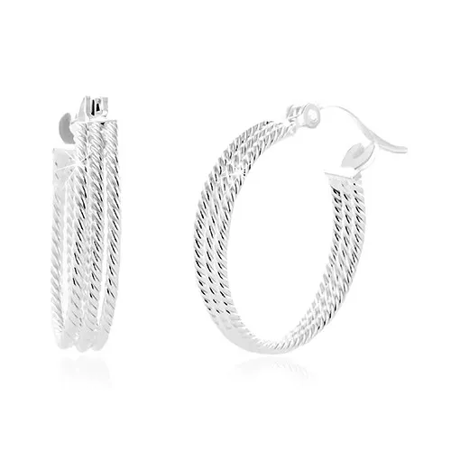 Kruhové náušnice ze stříbra 925 - tři vroubkované kroužky, 20 mm