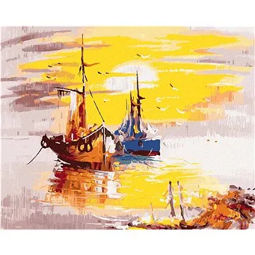 Zuty - Malování podle čísel - MALOVANÉ LODĚ A ZÁPAD SLUNCE, 80x100 cm, vypnuté plátno na rám (HRAmmb11749nad)