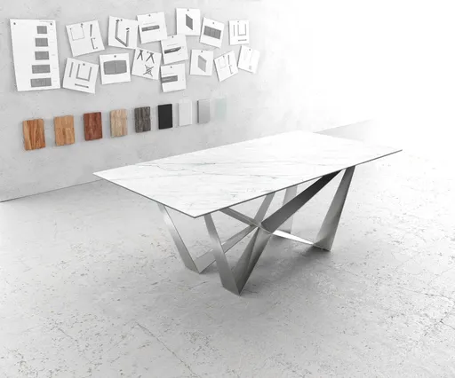 Jídelní stůl Edge 200x100cm Laminam® keramika bílá podnož