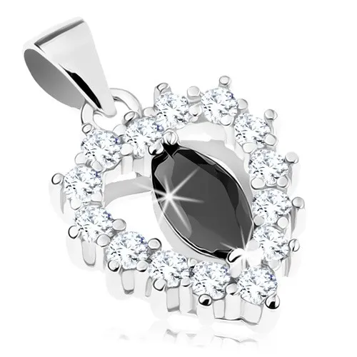 Stříbrný přívěsek 925, čirá blýskavá kontura srdíčka, černé zirkonové zrnko