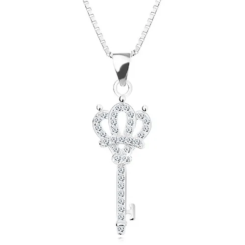 Náhrdelník ze stříbra 925, řetízek a přívěsek - třpytivý klíč s korunkou