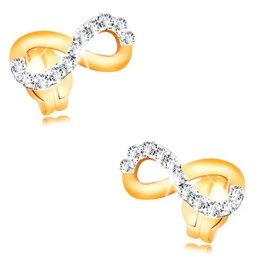 Zlaté náušnice 585 - symbol INFINITY zdobený linií čirých zirkonů