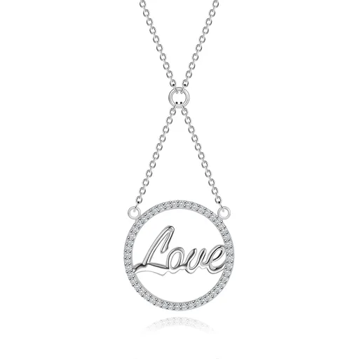 Náhrdelník ze stříbra 925, řetízek a přívěsek - zirkonový kroužek, nápis Love