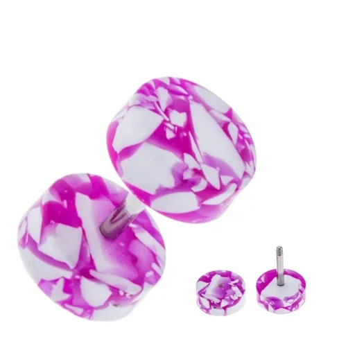 Akrylový fake plug do ucha - kolečka, fialovo-bílá